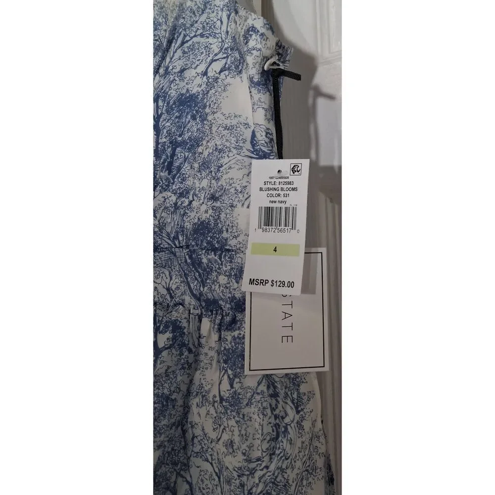 1.state womens size 4 small maxi long tiered dress blue white fairy boho